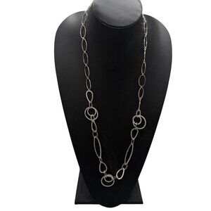 Vintage Avon Nrt Hammered Oval Link Chain Long Statement Necklace Silver Tone